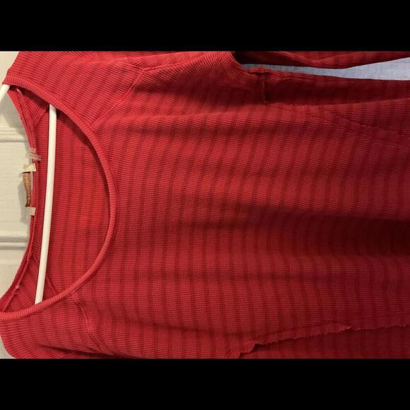 Soft surroundings Red striped ribbed T shirt with embroidered cuffs Large - Picture 2 of 7